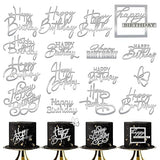 15 PCS Silver Happy Birthday Cake Toppers Mirror Acrylic Cake Topper Side Cake Decorations Silver Cake Inserts Cake Decorating Supplies Cupcake