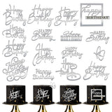 15 PCS Silver Happy Birthday Cake Toppers Mirror Acrylic Cake Topper Side Cake Decorations Silver Cake Inserts Cake Decorating Supplies Cupcake