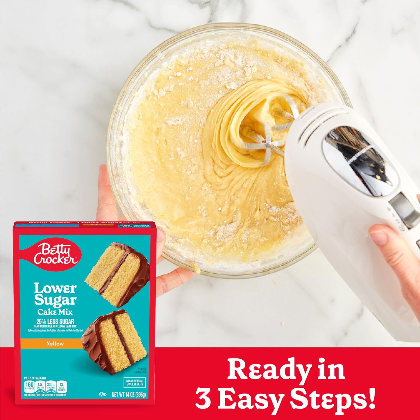 Betty Crocker Lower Sugar Yellow Cake Mix, No Artificial Sweeteners, 14 oz