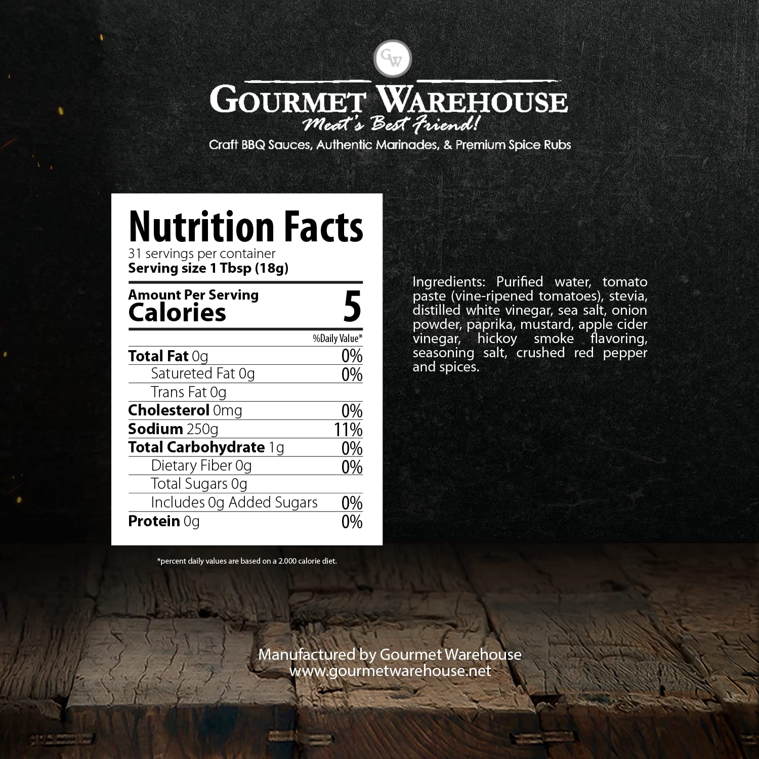 Gourmet Warehouse Sugar Free BBQ Sauce, Premium Barbecue Sauces Handcrafted In Small Batches Gluten-Free, HFCS-Free, Low Carb, Paleo, Keto Friendly