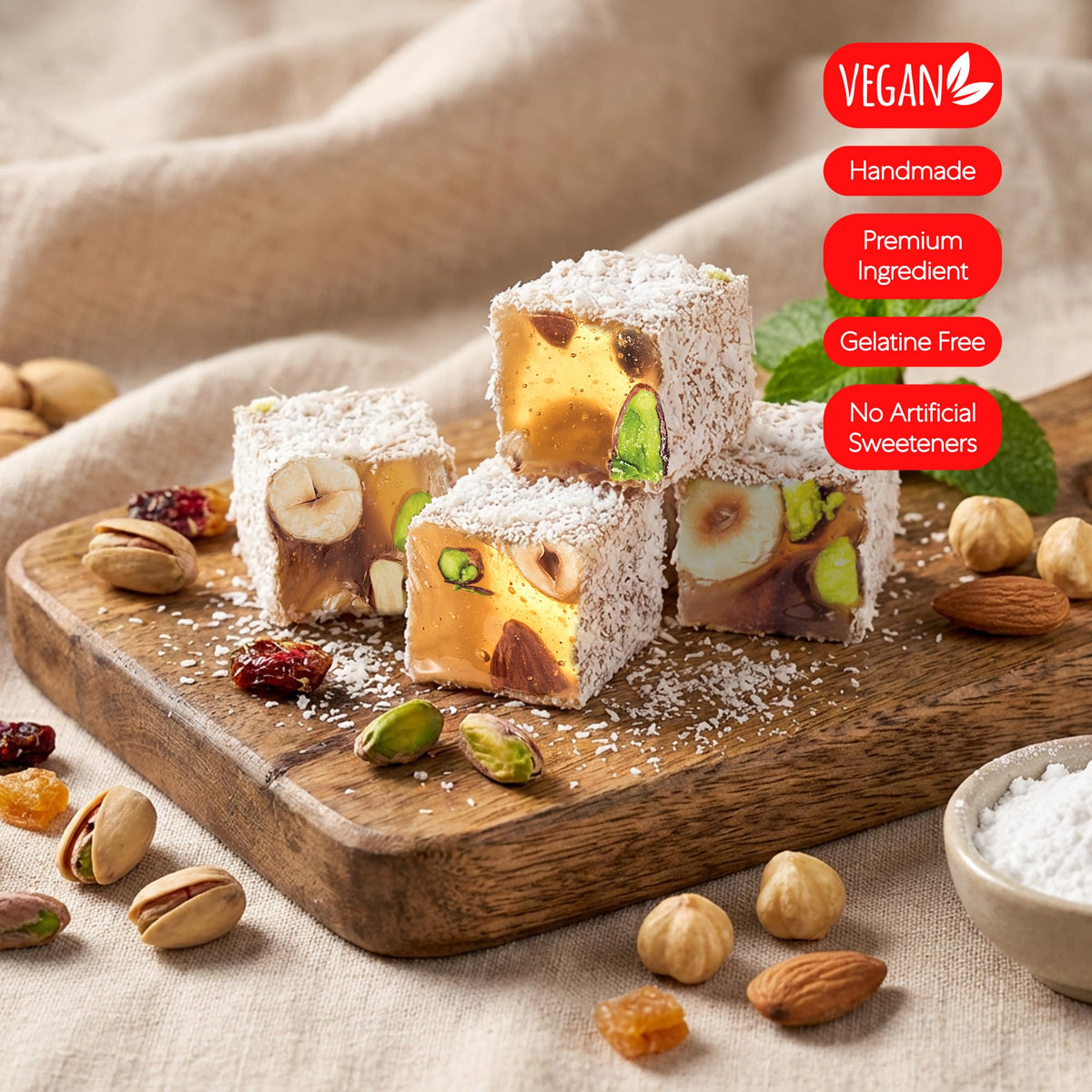 HazerBaba Coconut Dusted Turkish Delight Candy,%15 Nut-Rich,7oz(Pack of 1)