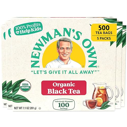 Newman’s Own Organic Black Tea, 100 Tea Bags, Pack of 5, USDA Organic