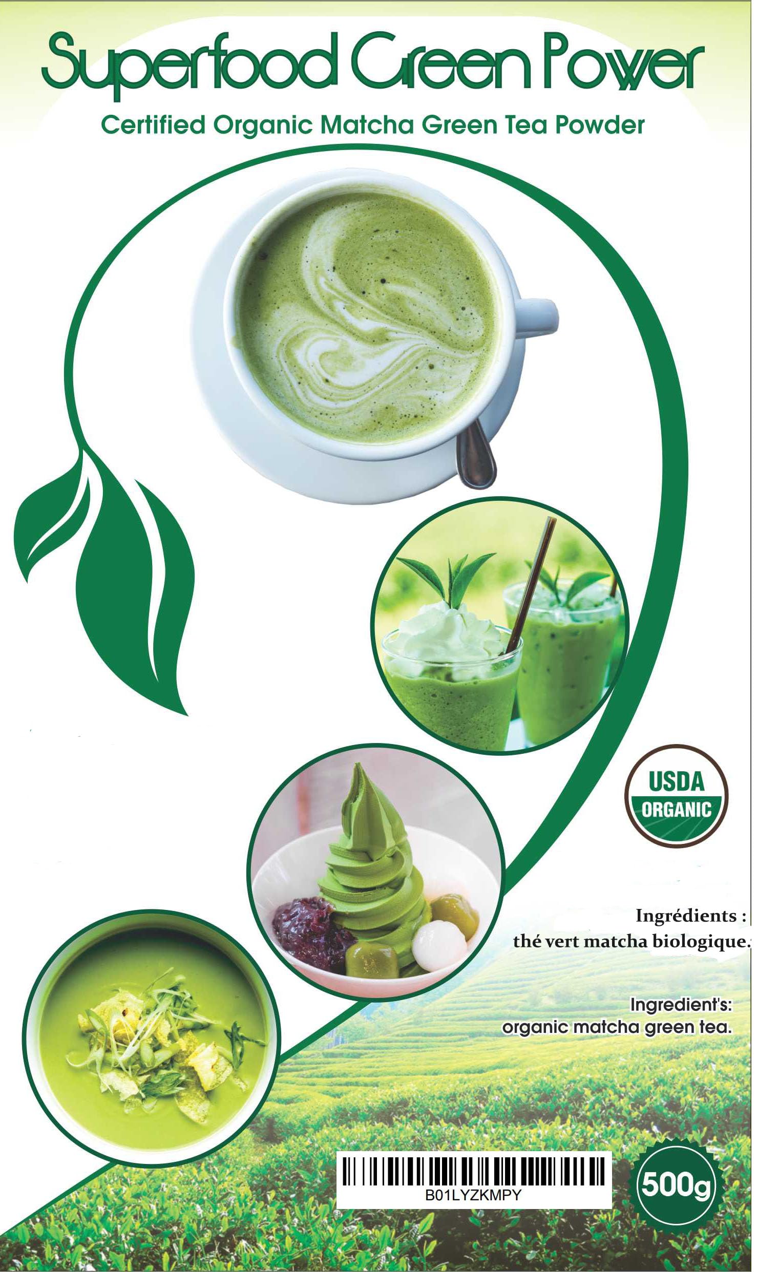 Organic 100% Natural Japanese Matcha Green Tea Powder 500g Bag (1, 500g)