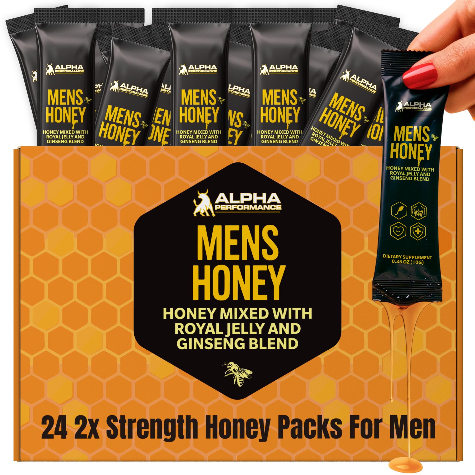 Royal Jelly Honey for Men - Extra Strength Quality, Improved Formula, Herbal Superfood Mix - Raw & Natural Energy & Power Honey Packs, No Added Sugar