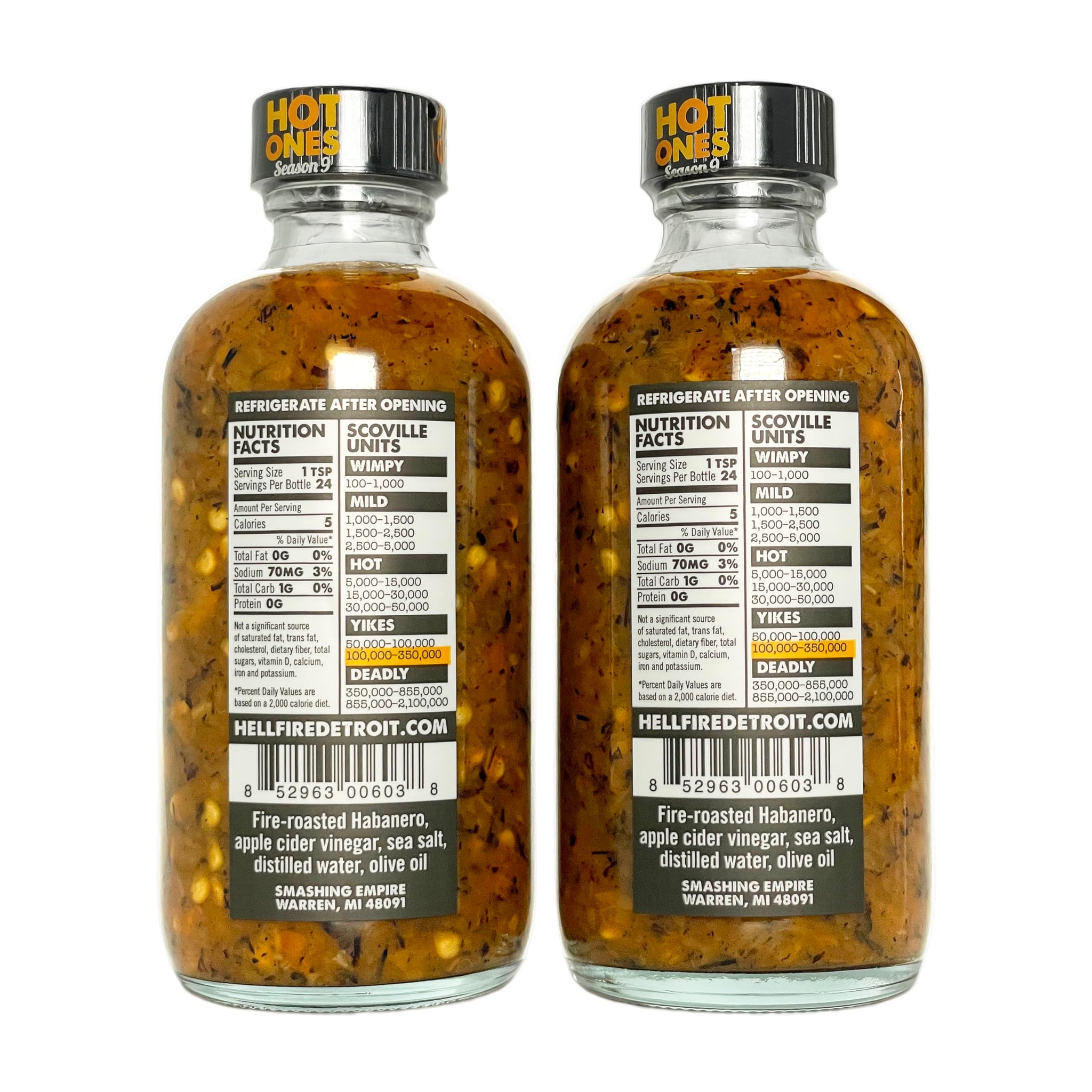 Hell Fire Detroit Habanero Hot Sauce (Extra-Hot), Crafted with Fresh, Fire-Roasted Habanero Chile Peppers, All-Natural, Vegan, Gluten-Free, Low Sodium
