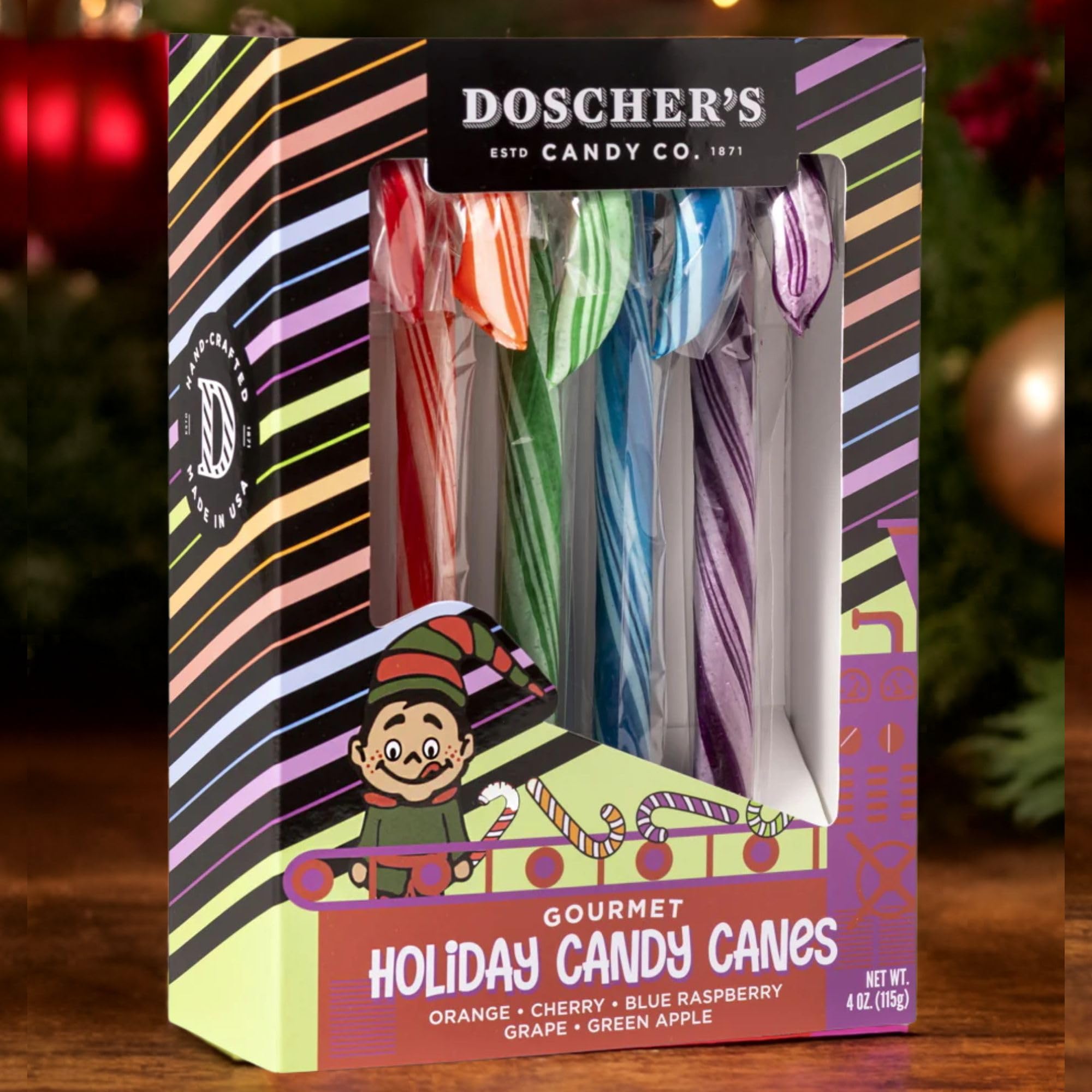 Doscher's Handmade Gourmet Holiday Candy Canes, Assorted Flavours, 5 Count, Pack of 1