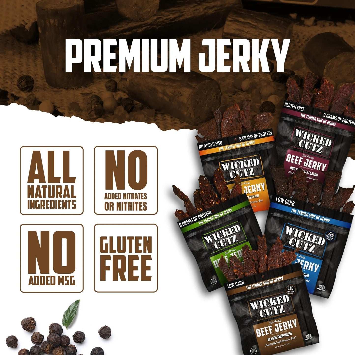 Beef Jerky Variety Pack | 5 Flavors & Up to 36g Protein Per Bag | Exceptionally Tender, Bold Flavors, USA Made, High Protein Carnivore Snacks | Jerky