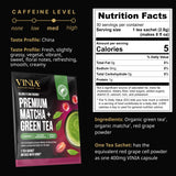 VINIA Premium Matcha + Green Tea Bags, Made with Organic Tea, Infused with Piceid Resveratrol for Heart Health, Nitric Oxide, Physical Energy