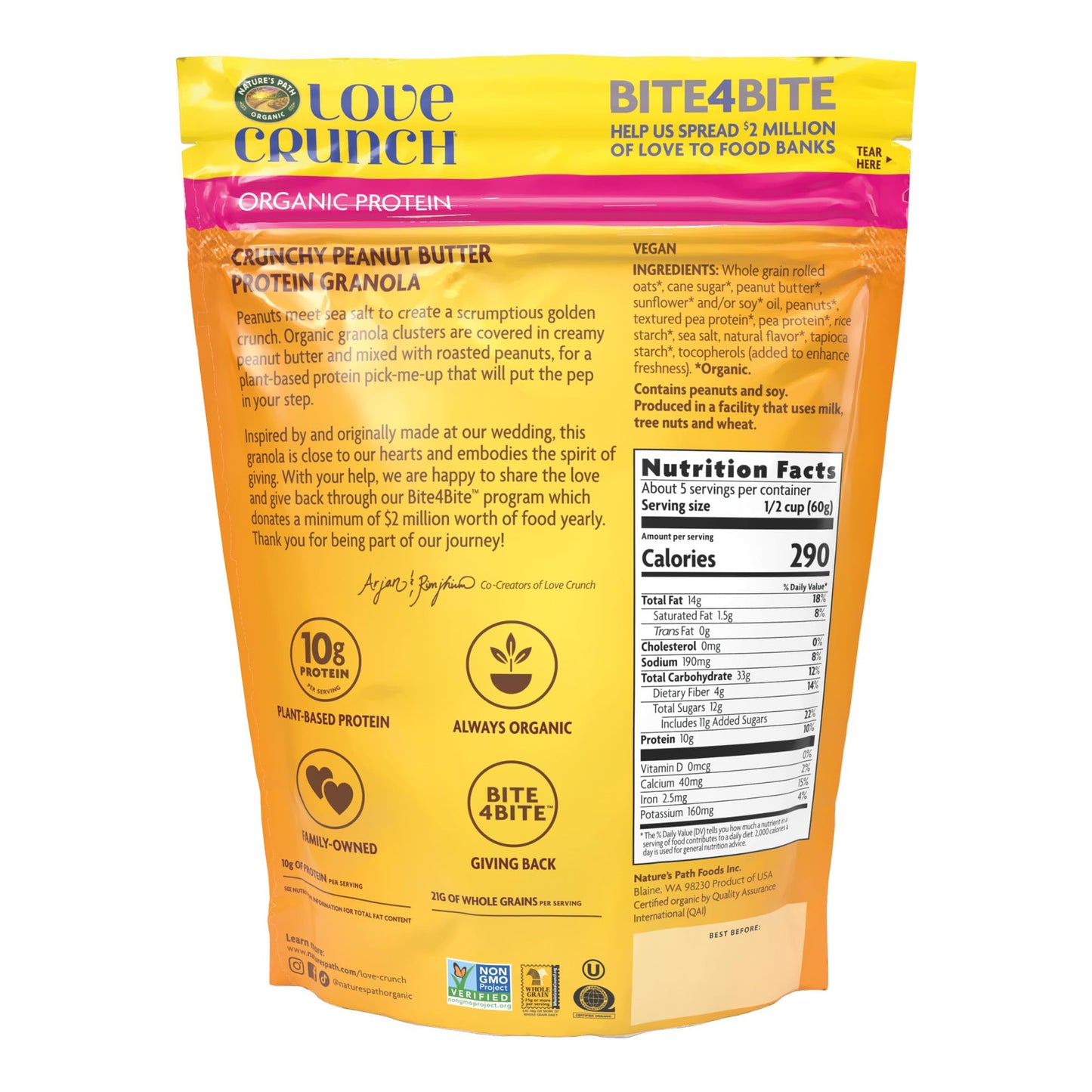 Love Crunch Organic Peanut Butter Protein Granola, 11 oz (Pack of 1), Non-GMO, by Nature's Path