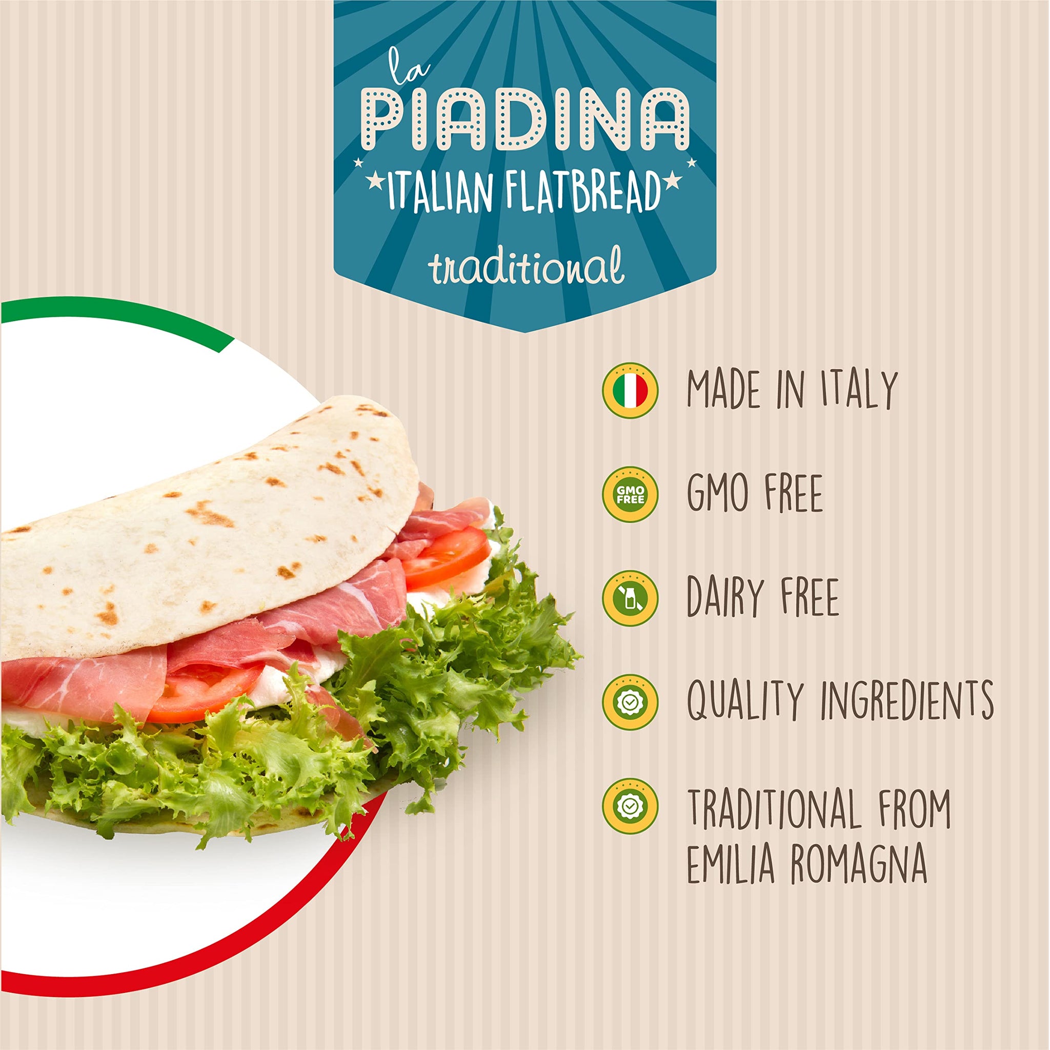 Fresco Piada Italian Flatbread - 4 Packs (16 Count Total) | Authentic Piadina Bread Made in Italy | TRADITIONAL RECIPE | No Preservatives, GMO