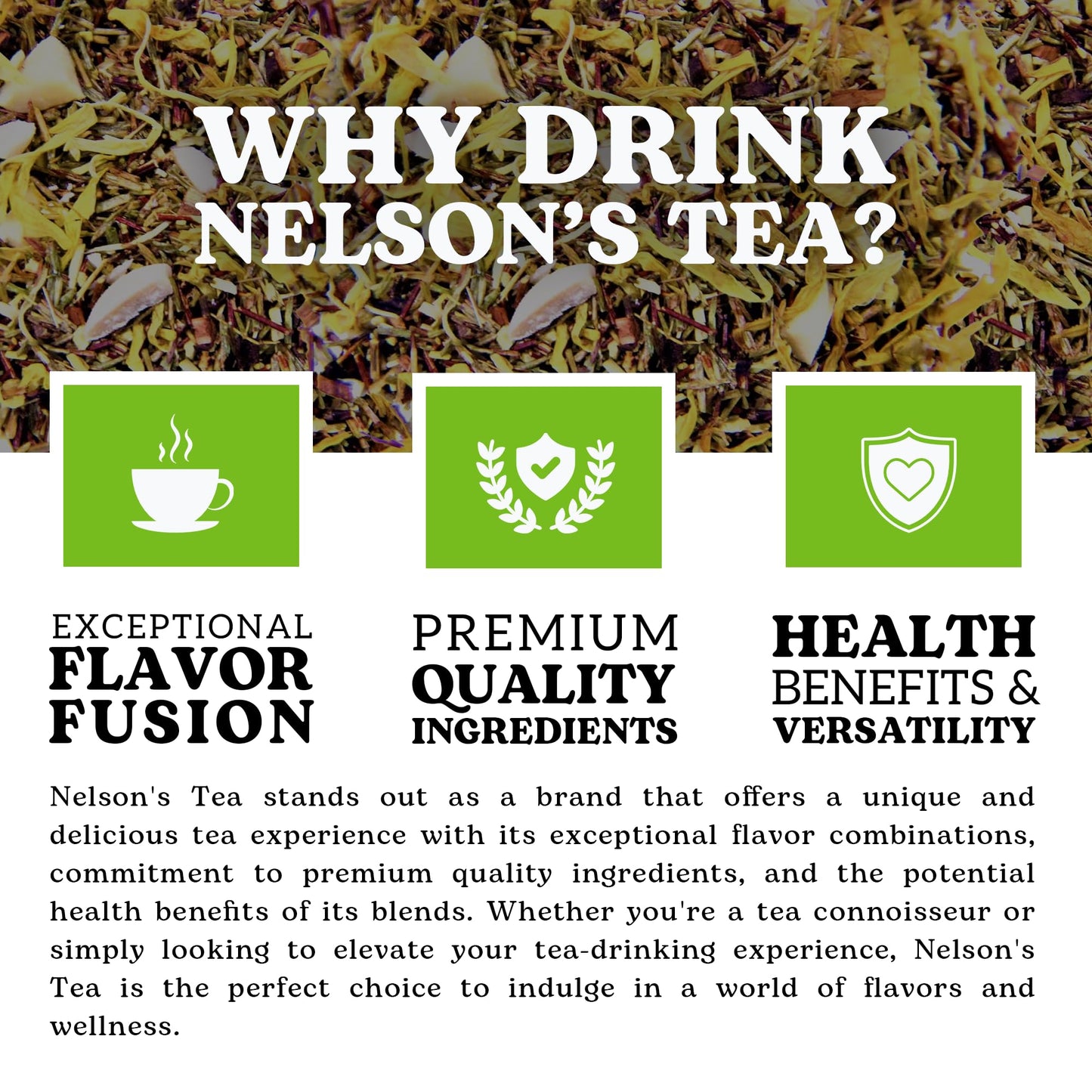 Nelson's Tea - Butterscotch Pie - Caffeine-Free - Herbal Loose Leaf Tea - Green rooibos, Honey bush tea, Peanuts, Butterscotch chips, Milk