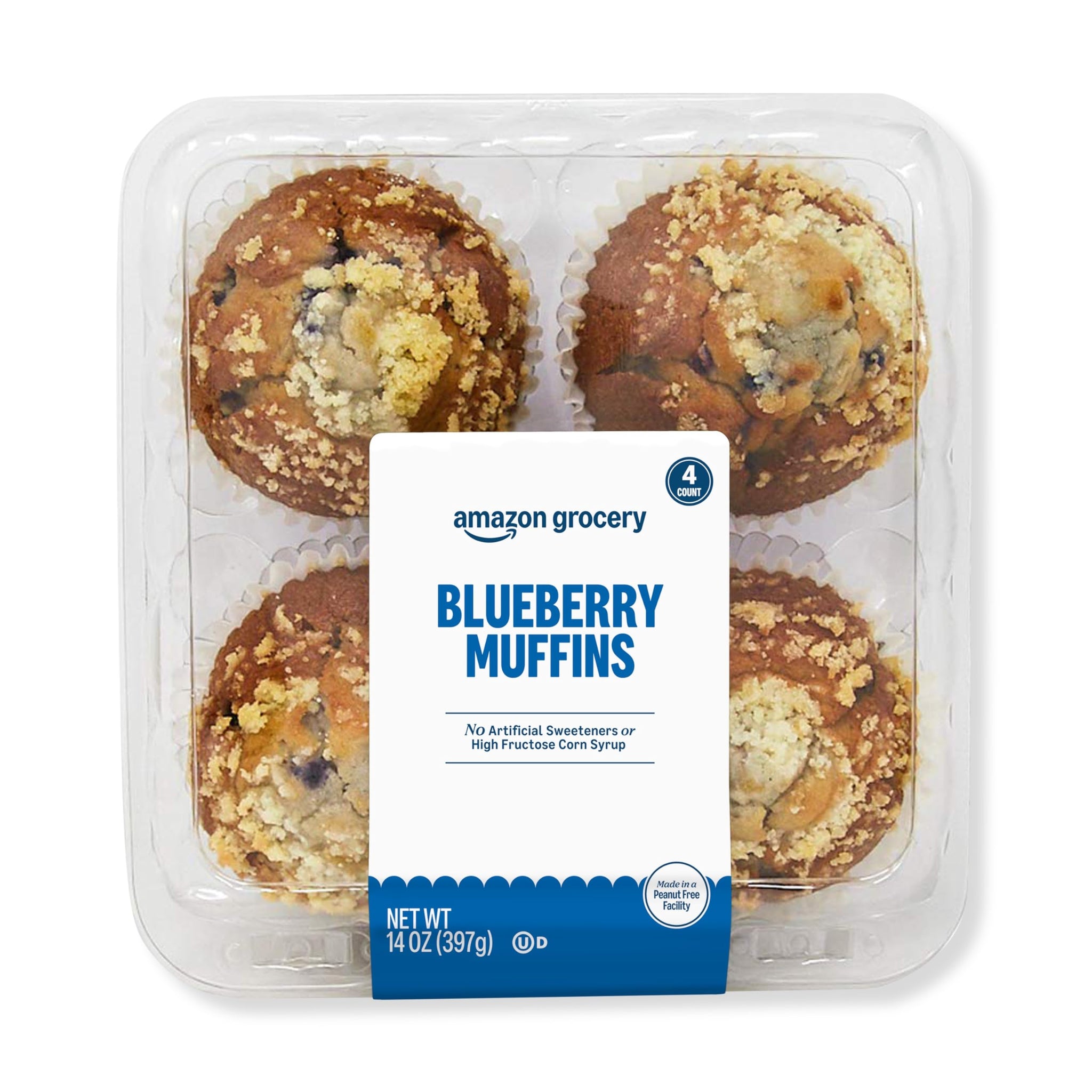 Amazon Grocery, Blueberry Muffins, 14 Oz, 4 Ct, Frozen