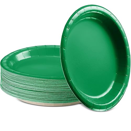 Amcrate Paper Dinner Plates Green, 8 1/2 Inches Paper Plates Disposable, Strong and Sturdy Disposable Plates for Party, Dinner, Holiday, Picnic, or