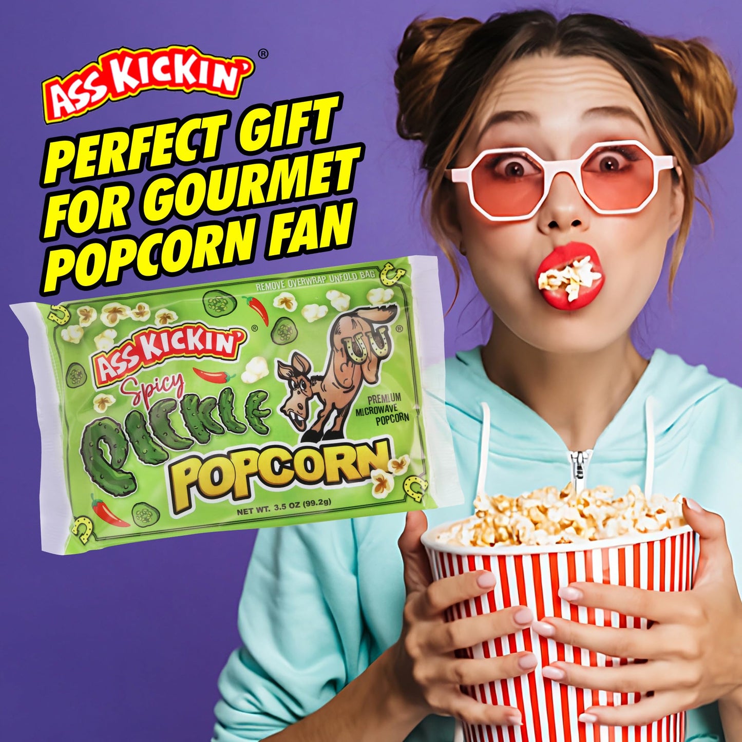 ASS KICKIN' Spicy Pickle Microwave Popcorn Bags - 6 Pack - Ultimate Spicy Pickle Gourmet Popcorn Gift - Makes a Great Movie Theater Popcorn or Snack