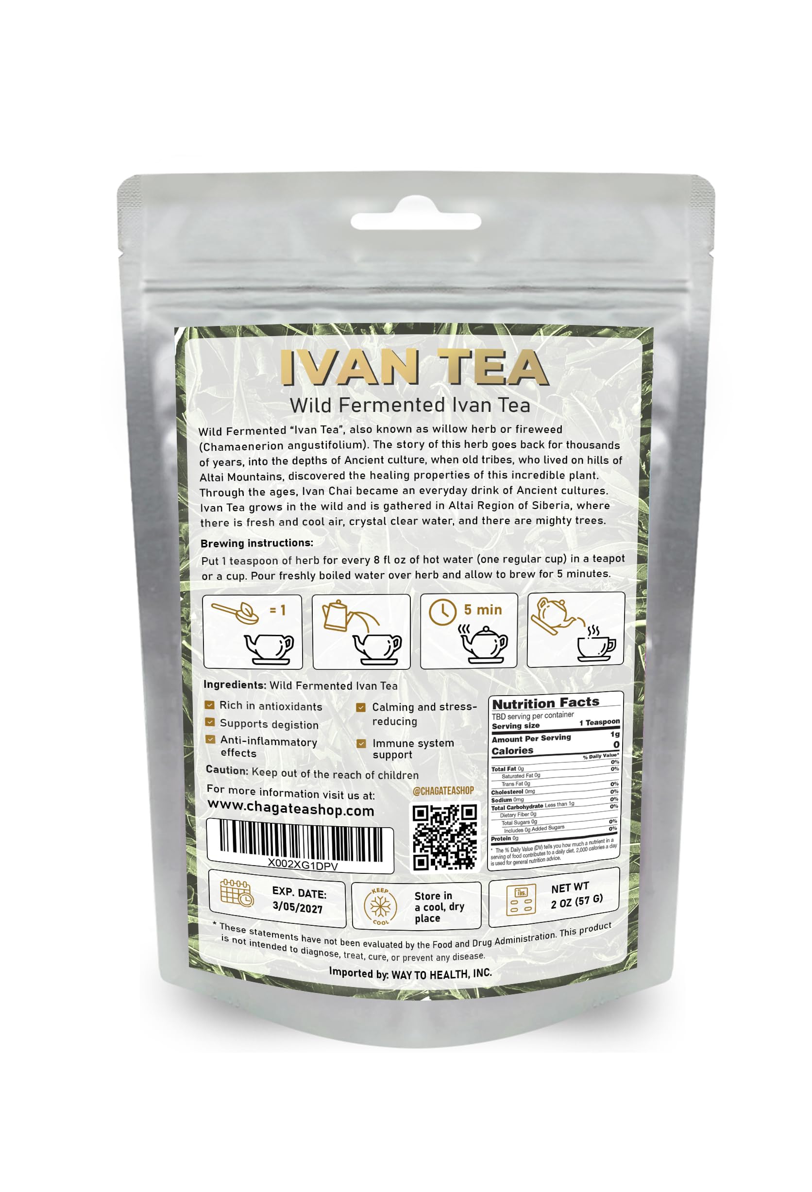 Siberian Fermented Wild Ivan Chai Loose Herbal Tea All Natural, No Caffeine (NET WT 2 OZ (57G))