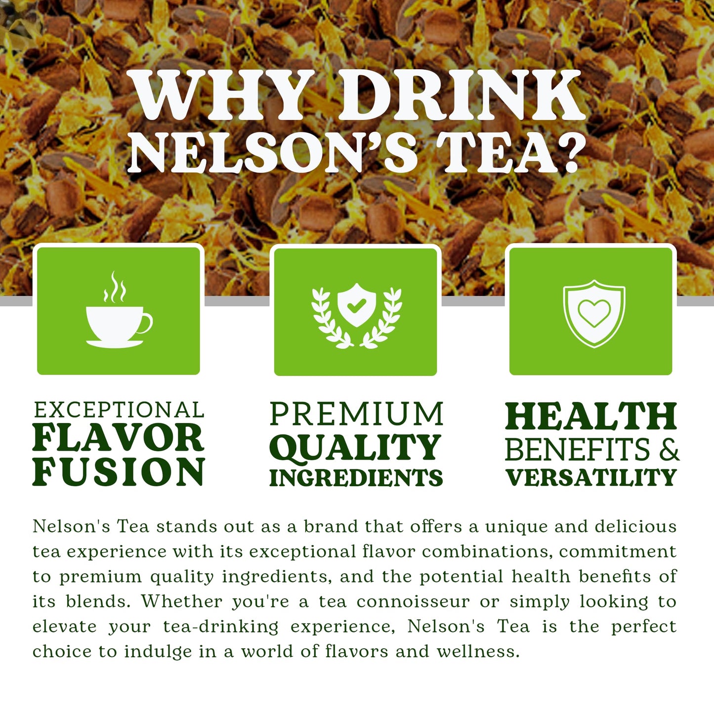 Nelson's Tea American Apple Pie - Caffeine Free, Herbal Loose Leaf Tea, Curated Blend with Cinnamon, Apple Pieces, Rooibos, and Marigold Petals