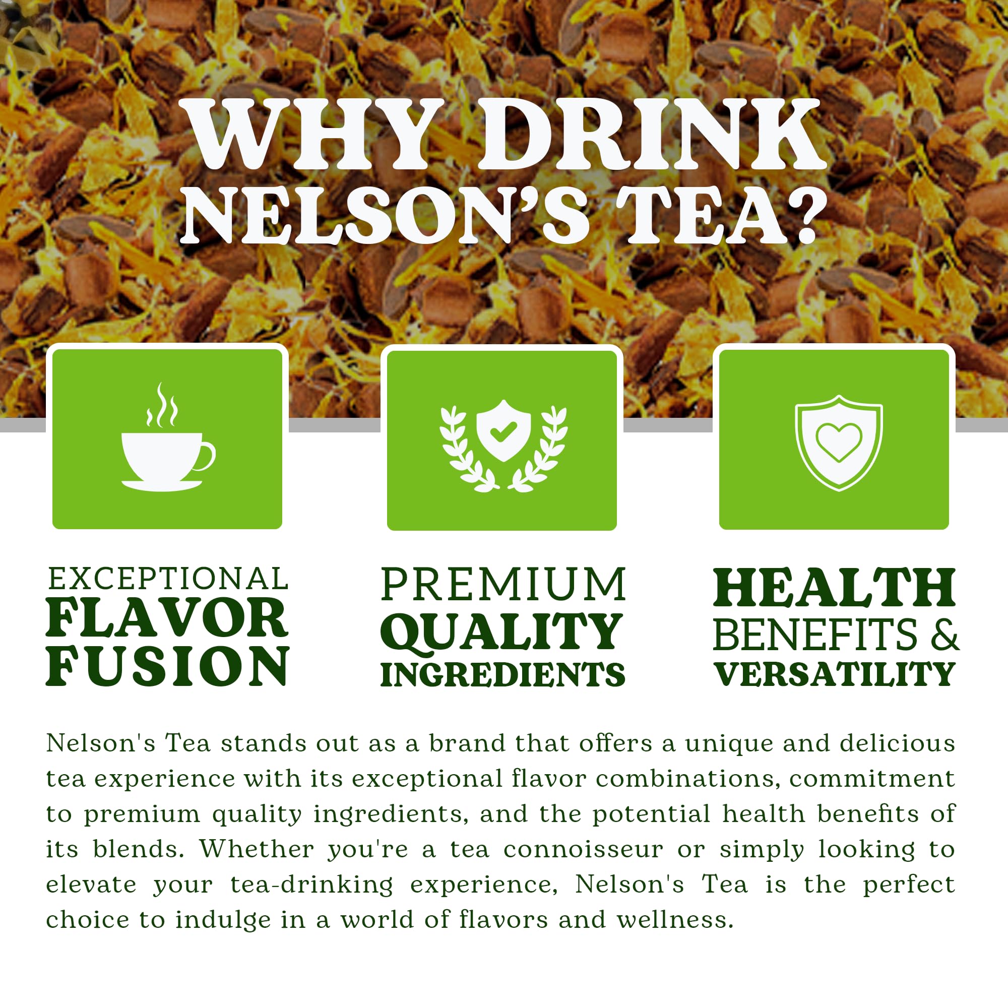 Nelson's Tea American Apple Pie - Caffeine Free, Herbal Loose Leaf Tea, Curated Blend with Cinnamon, Apple Pieces, Rooibos, and Marigold Petals