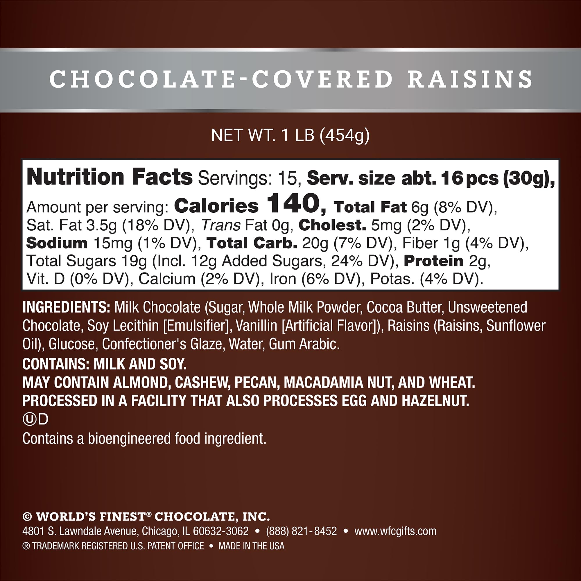 Chocolate-Covered Raisins - Milk Chocolate - 1 lb - World's Finest Chocolate
