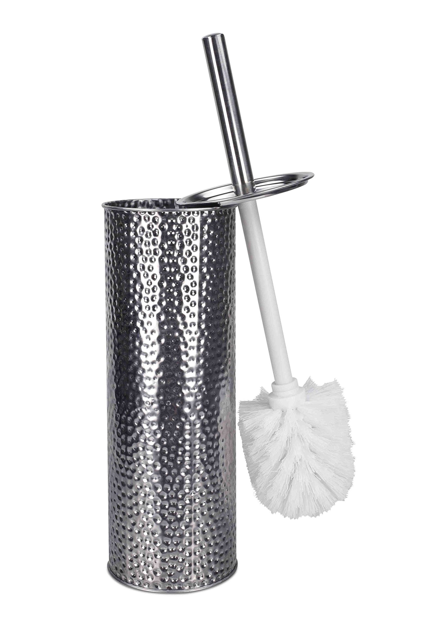 Hammered Toilet Brush Set, By Home Basics | Stainless Steel Toilet Bowl Brush And Holder | Holders For Bathrooms | Chic Toilet Brush Caddy
