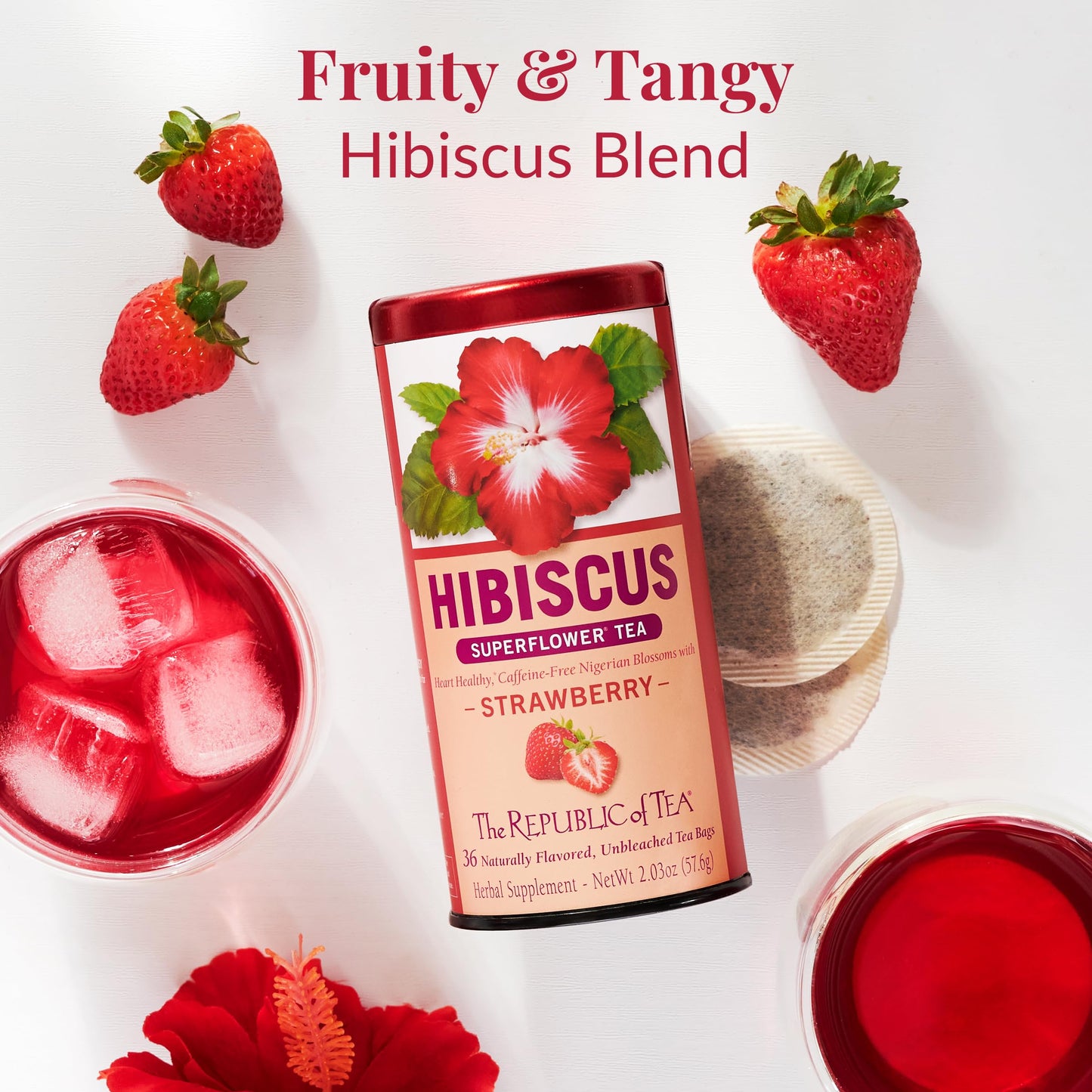 The Republic of Tea - Hibiscus Strawberry Tea, 36 Tea Bags, Herbal Blend, Caffeine Free, Gluten Free