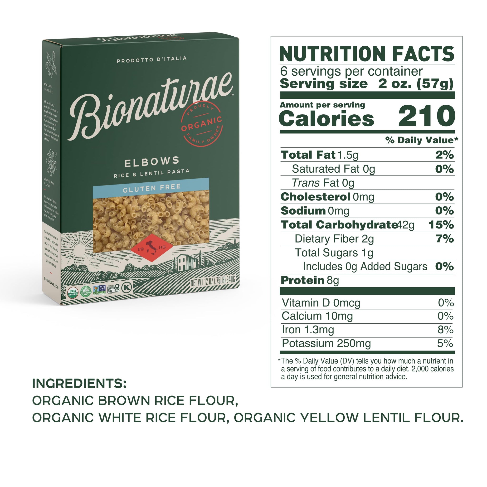 Bionaturae Gluten-Free Pasta Variety Pack (Elbow, Fusilli, Penne) - Gluten Free Pasta Organic, Rice & Lentil Pasta, Kosher Certified, High Protein