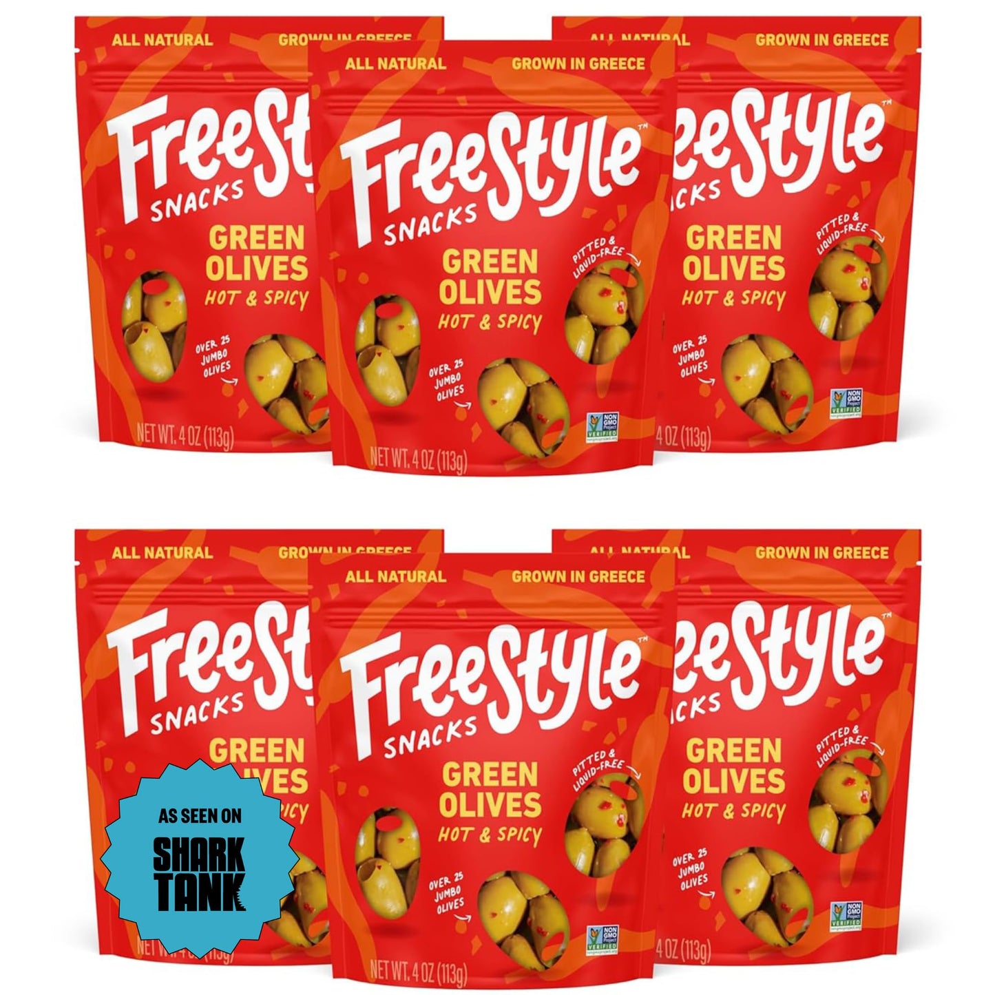 Freestyle Snacks Olive Snack Packs - As Seen on Shark Tank - Fresh Pitted Green Olives, Grown in Greece, All Natural, Non-GMO, Sugar-Free, Keto
