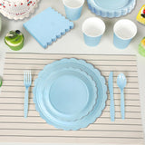 175 Pcs Blue Party Paper Plates and Cups Napkins Sets, Disposable Plates Party Supplies Includes Scalloped Plates and Napkins, Cups Plastic Spoons