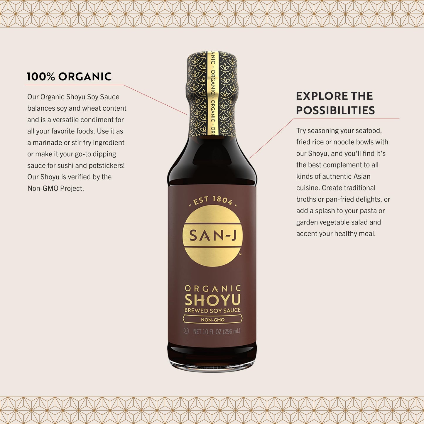 San-J - Organic Shoyu Soy Sauce - Made with Wheat and Whole Soy - Specially Brewed - 20 oz. Bottles - 2 Pack
