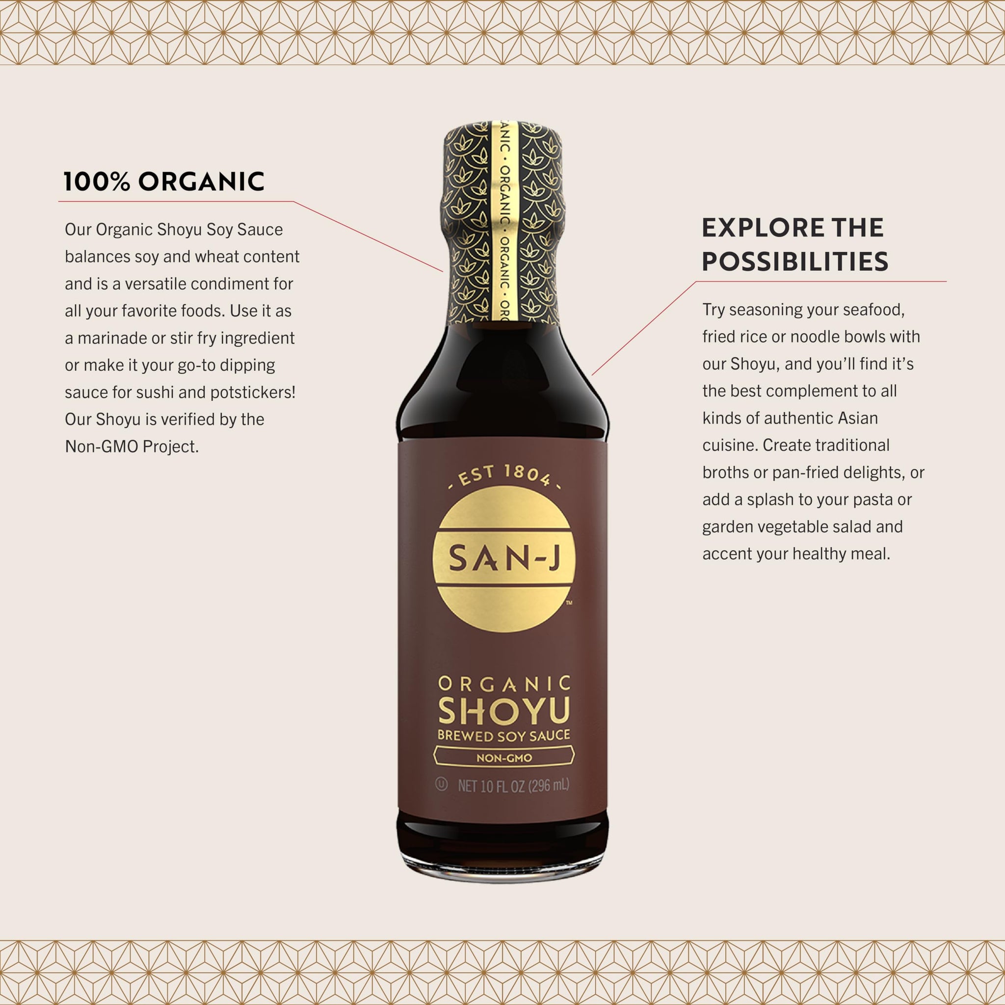 San-J - Organic Shoyu Soy Sauce - Made with Wheat and Whole Soy - Specially Brewed - 20 oz. Bottles - 2 Pack