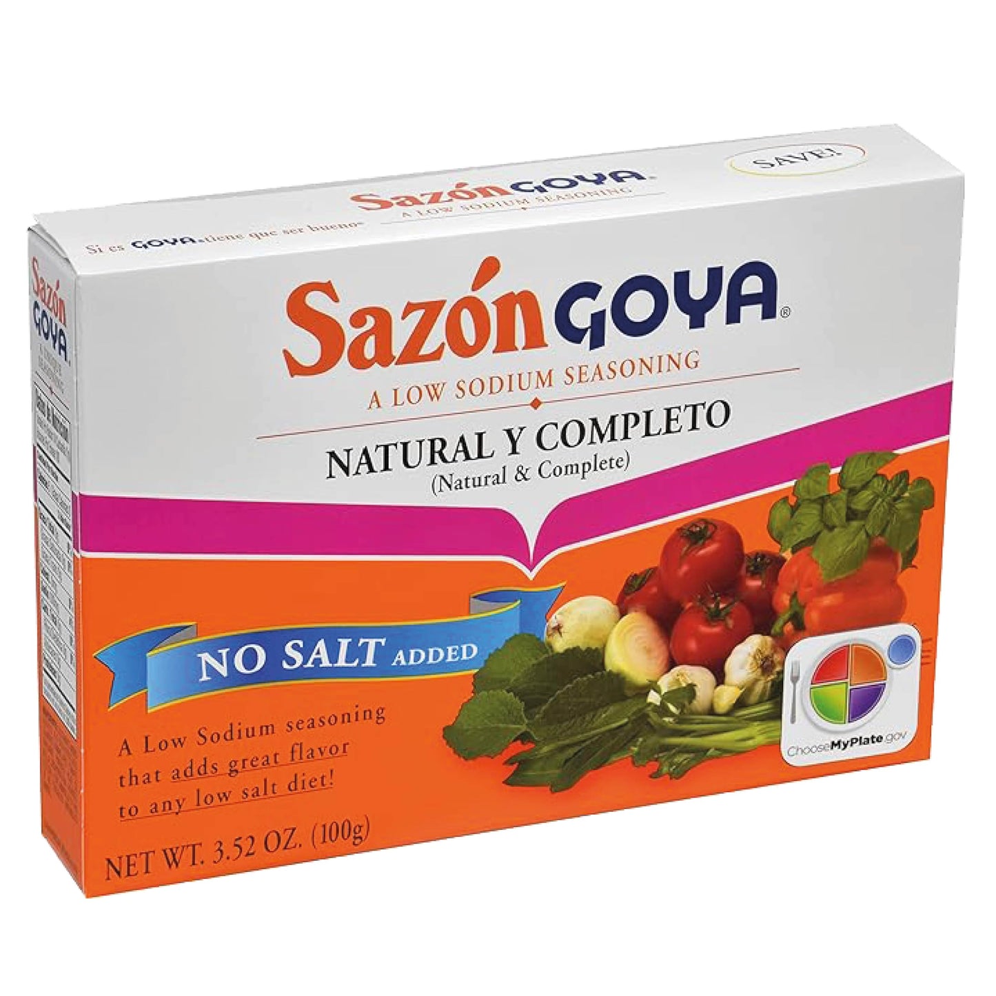 Sazón Natural and Complete by Goya, Low Sodium Latin Spice Blend for Poultry, Seafood, Meat and Vegetables, All Purpose Mexican Seasoning, No Salt