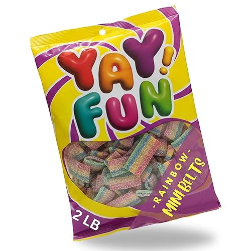 Halal Sour Rainbow Belt Bites | 2 Pound Bag | Halal Sour Mini Rainbow Belt Candy | Snack Size Bulk Gummy Candy for Sharing, Parties & Events, Candy