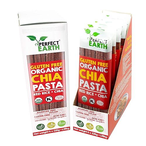 Perfect Earth Organic Red Rice Pasta with Chia Seeds - Organic, Vegan, Keto, Kosher, Allergen-Free, Gluten-Free, Low Carb Pasta - for Healthy