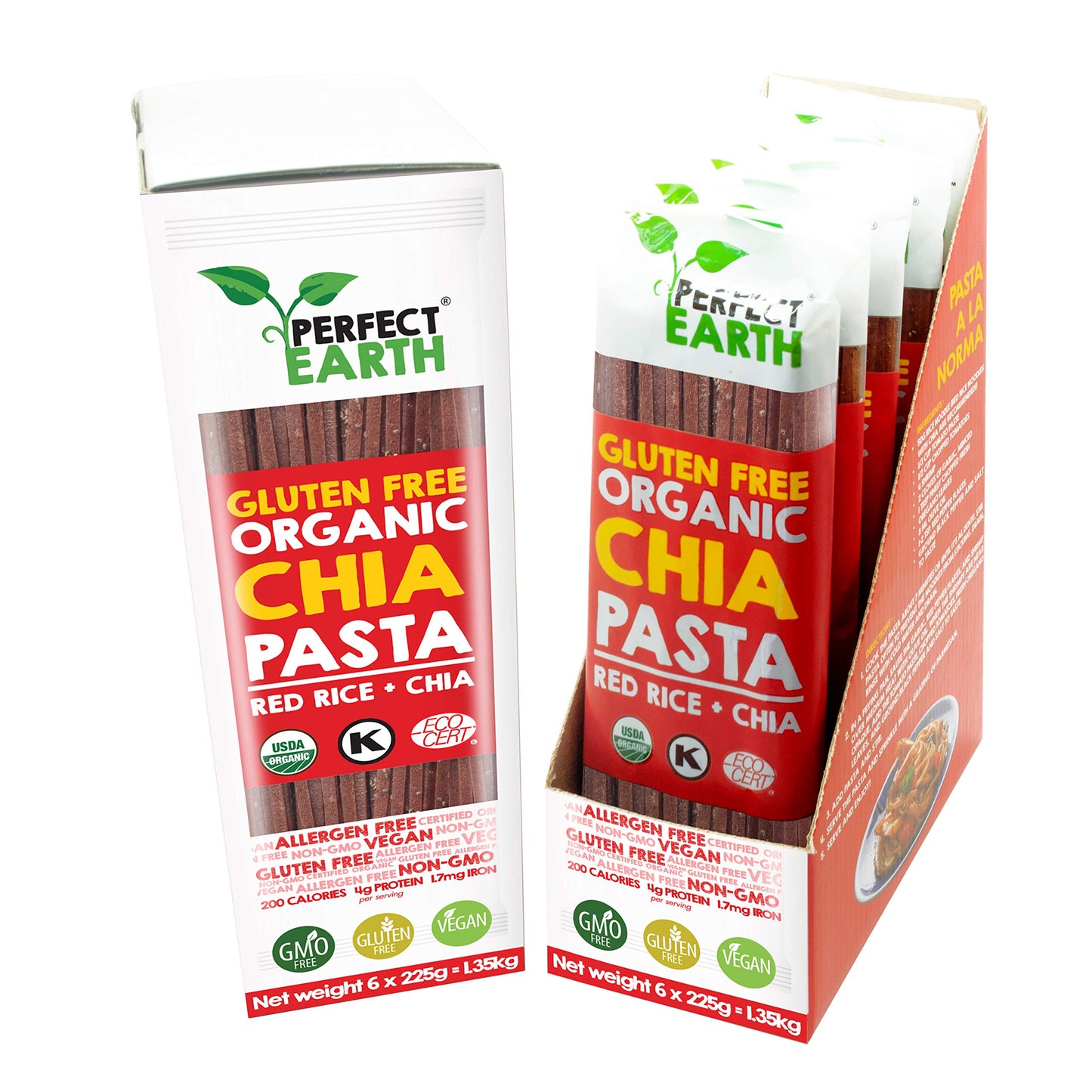 Perfect Earth Organic Red Rice Pasta with Chia Seeds - Organic, Vegan, Keto, Kosher, Allergen-Free, Gluten-Free, Low Carb Pasta - for Healthy