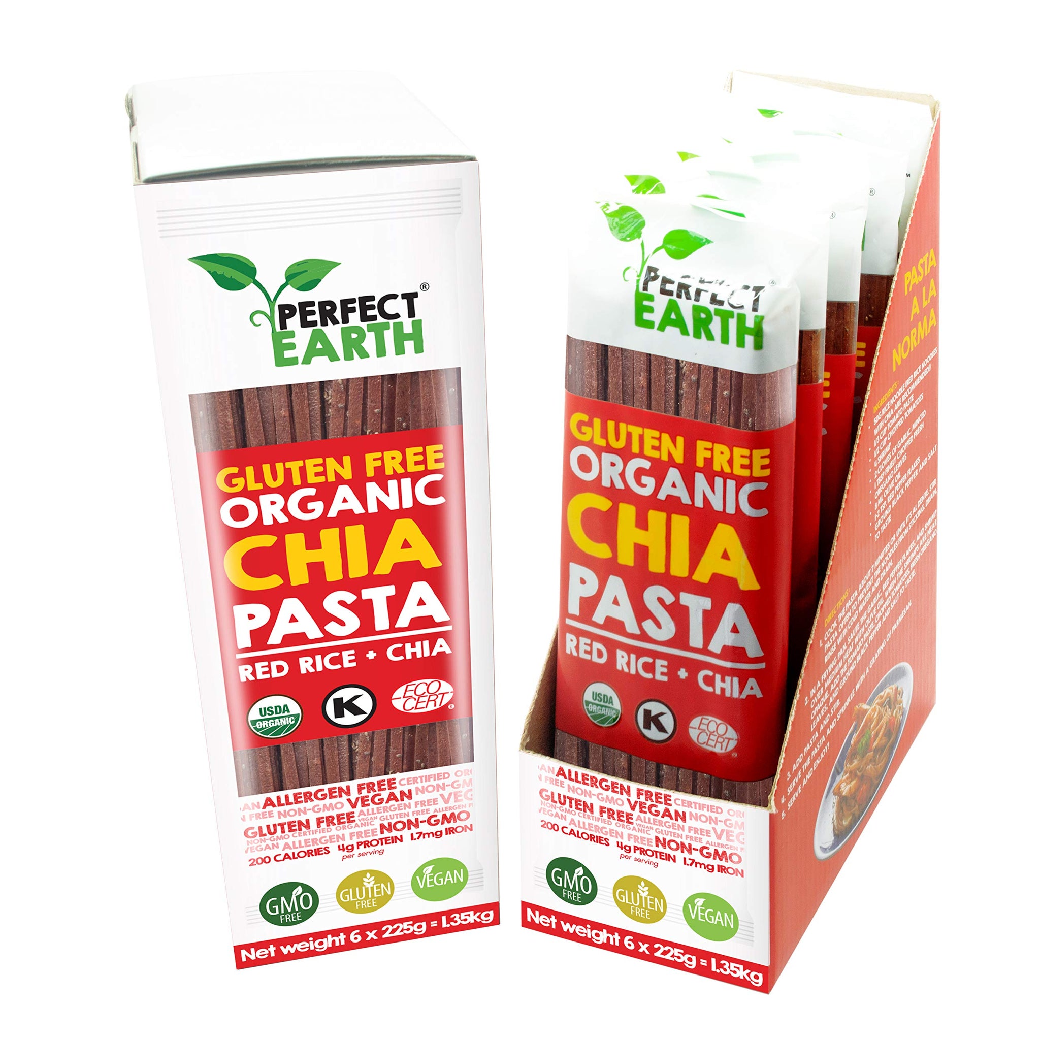 Perfect Earth Organic Red Rice Pasta with Chia Seeds - Organic, Vegan, Keto, Kosher, Allergen-Free, Gluten-Free, Low Carb Pasta - for Healthy