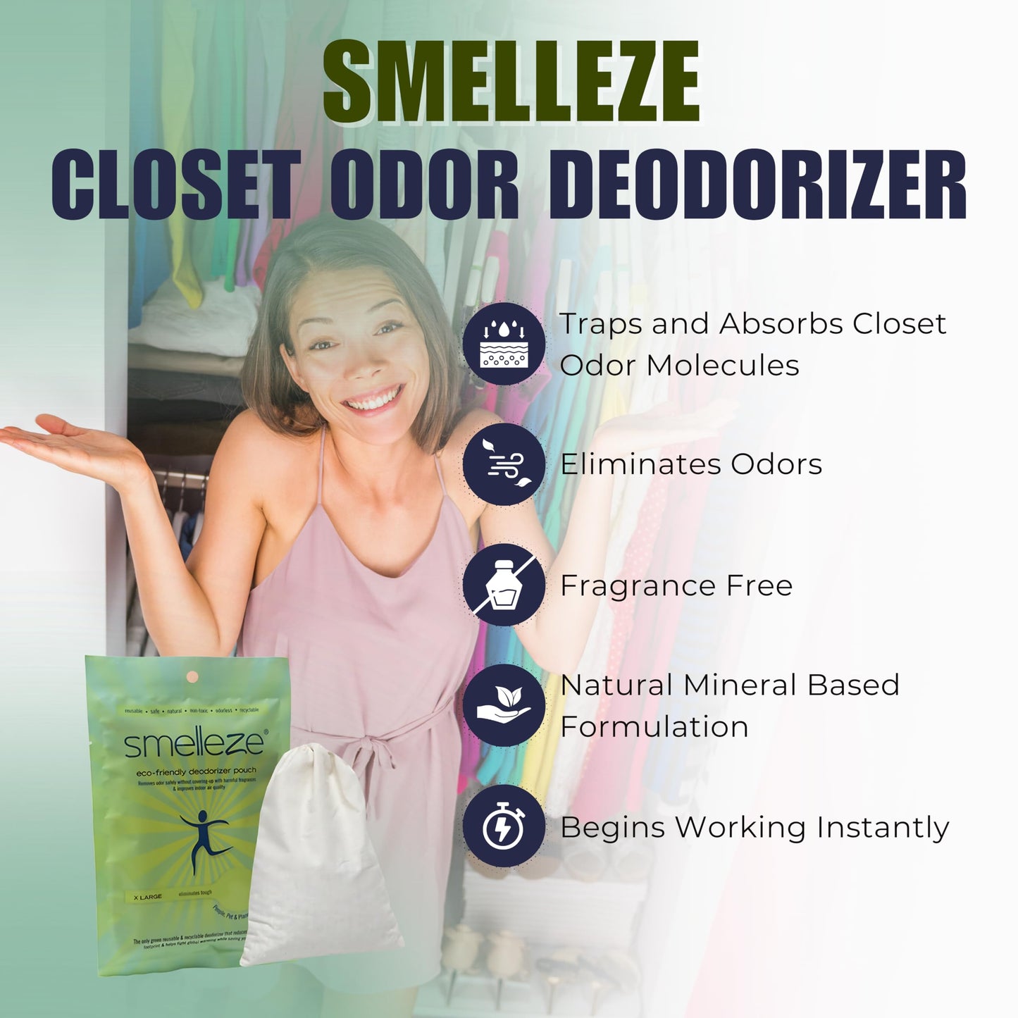 SMELLEZE Reusable Book Smell Removal Deodorizer Pouch: Rids Odor Without Chemicals in 12 Books/Time