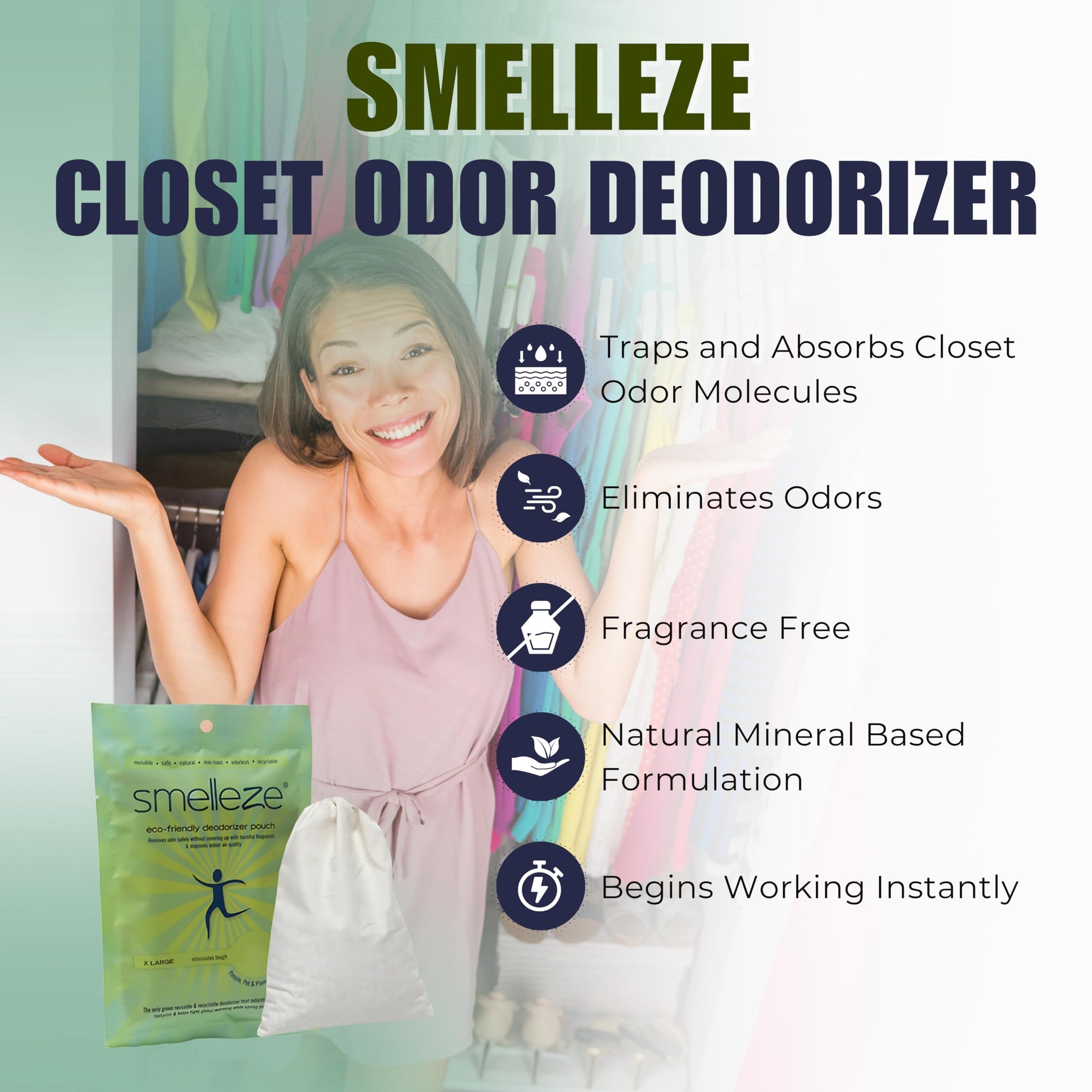 SMELLEZE Reusable Book Smell Removal Deodorizer Pouch: Rids Odor Without Chemicals in 12 Books/Time