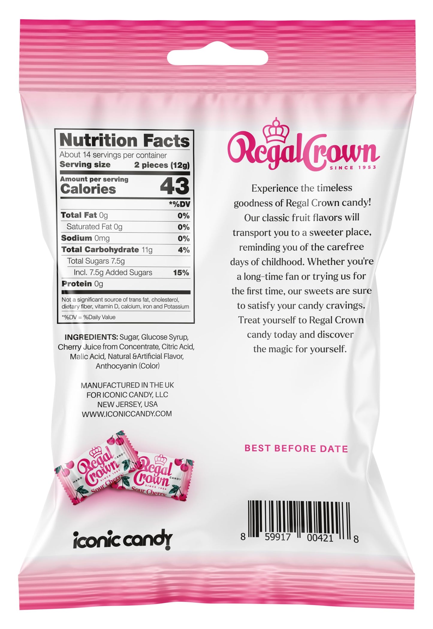 Regal Crown Sour Cherry Candy | Traditional Sour Cherries Candy | Tart and Tangy Old Fashioned Sour Cherry Hard Candy Brought To You By Iconic Candy |