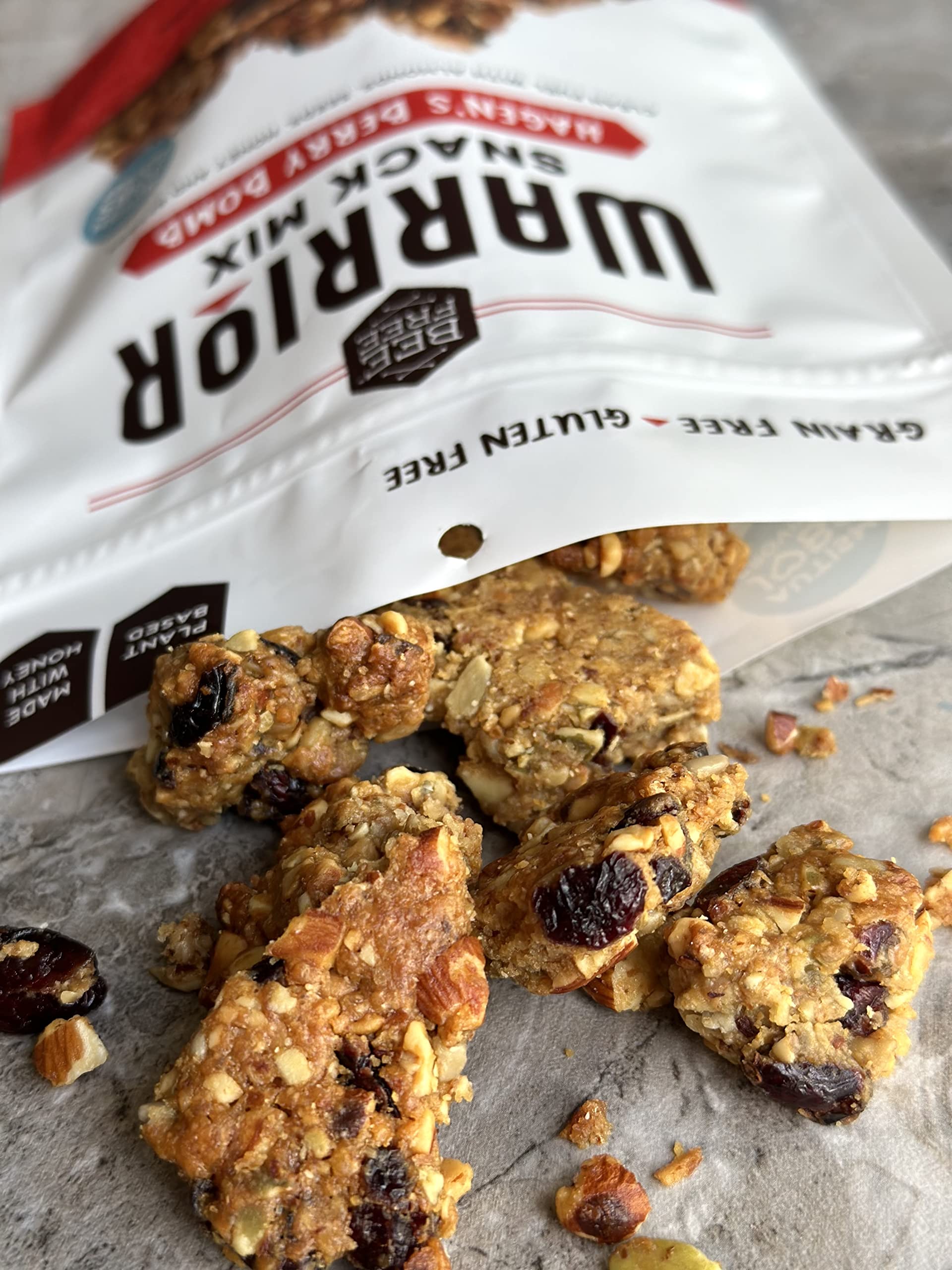 BeeFree Warrior Mix Gluten Free Granola - Soft Chunky Granola Bites | Paleo, Low Carb, Grain Free, Preservative Free, Oat Free | Low Calorie Snacks |