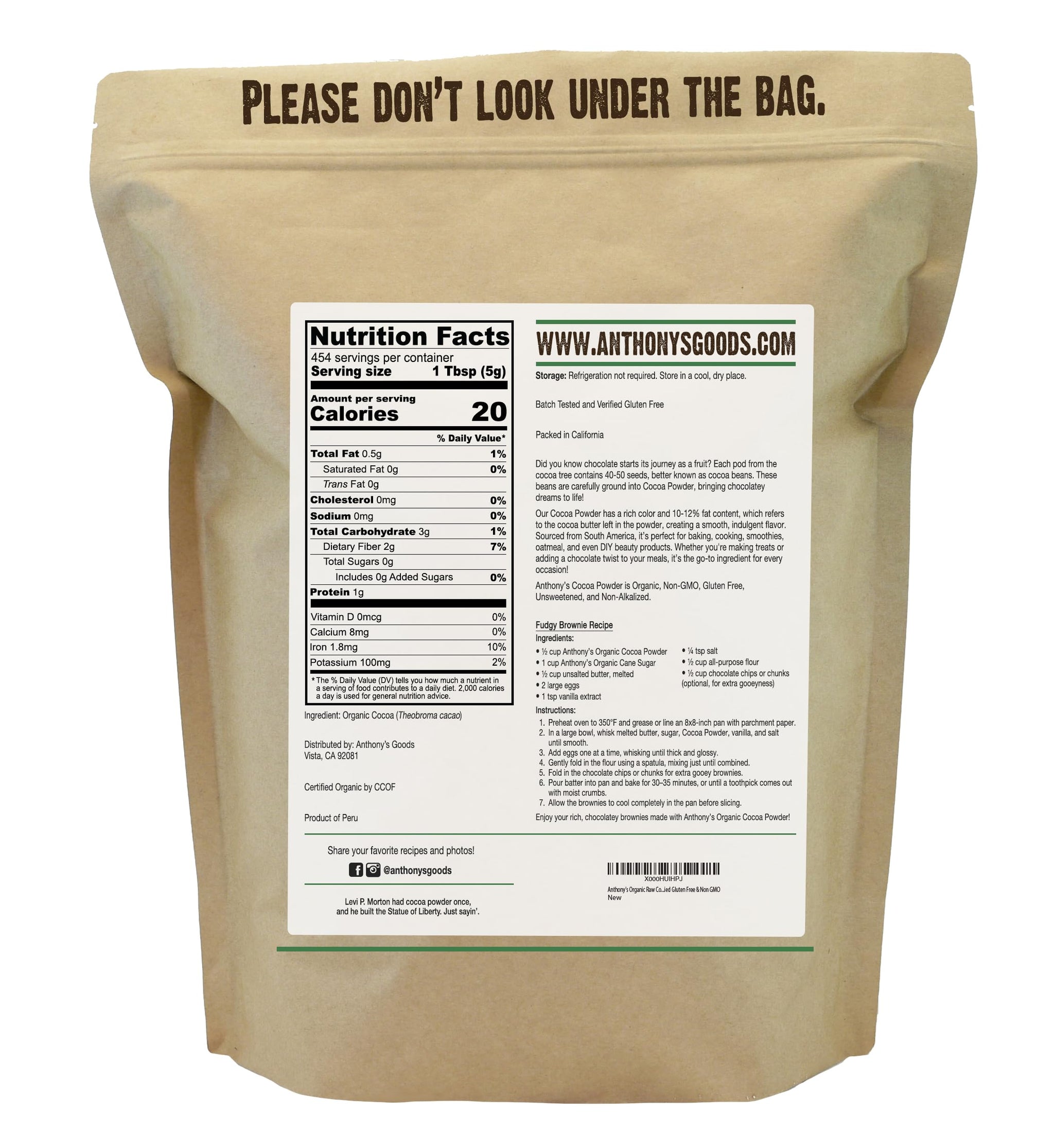 Anthony's Organic Cocoa Powder, 5 lb, Unsweetened, Gluten Free, Non GMO