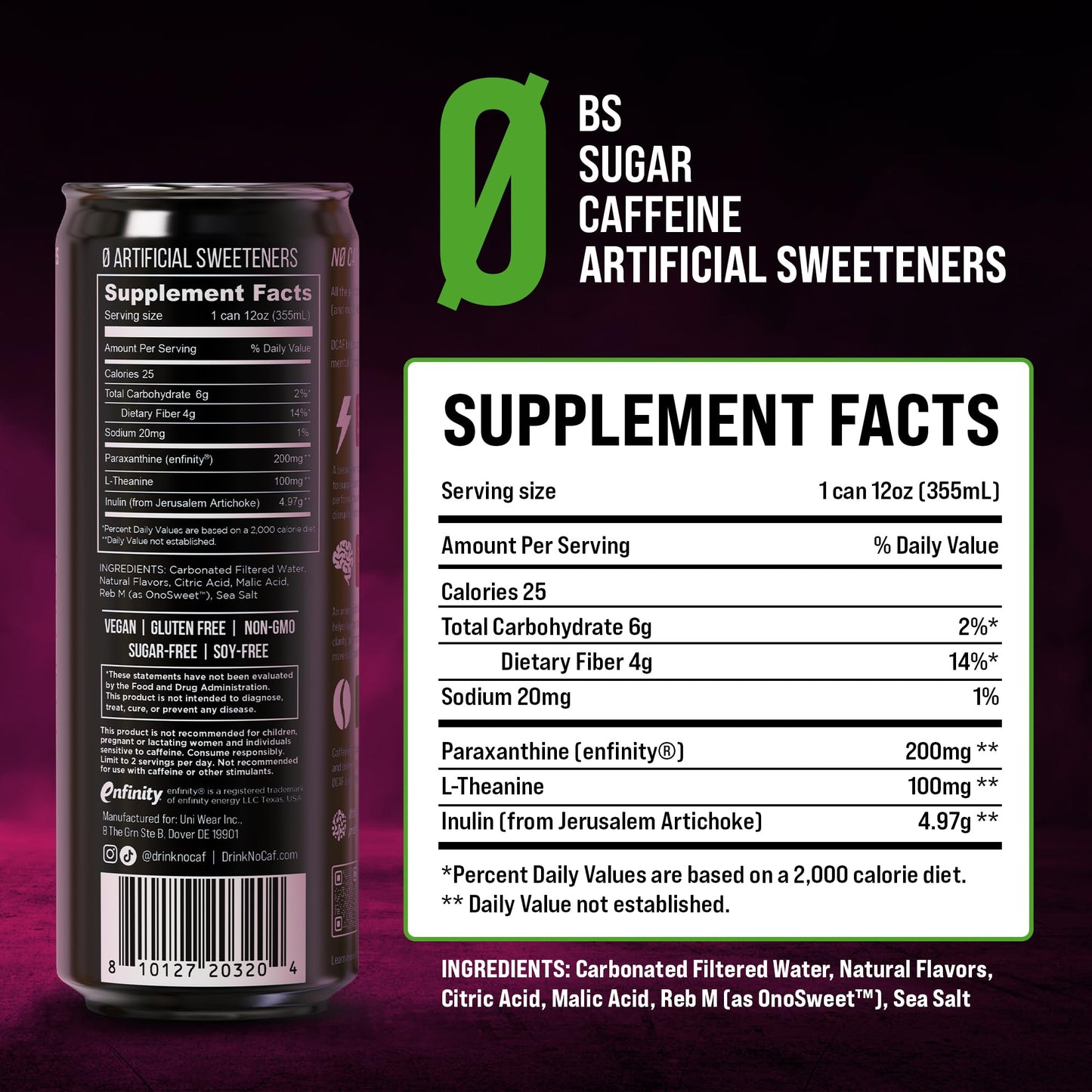 ØCAF Energy - Paraxanthine Energy Drink, Caffeine Alternative, Sugar Free, Raspberry Passionfruit, Smooth Focus & Alertness, No Jitters or Crash