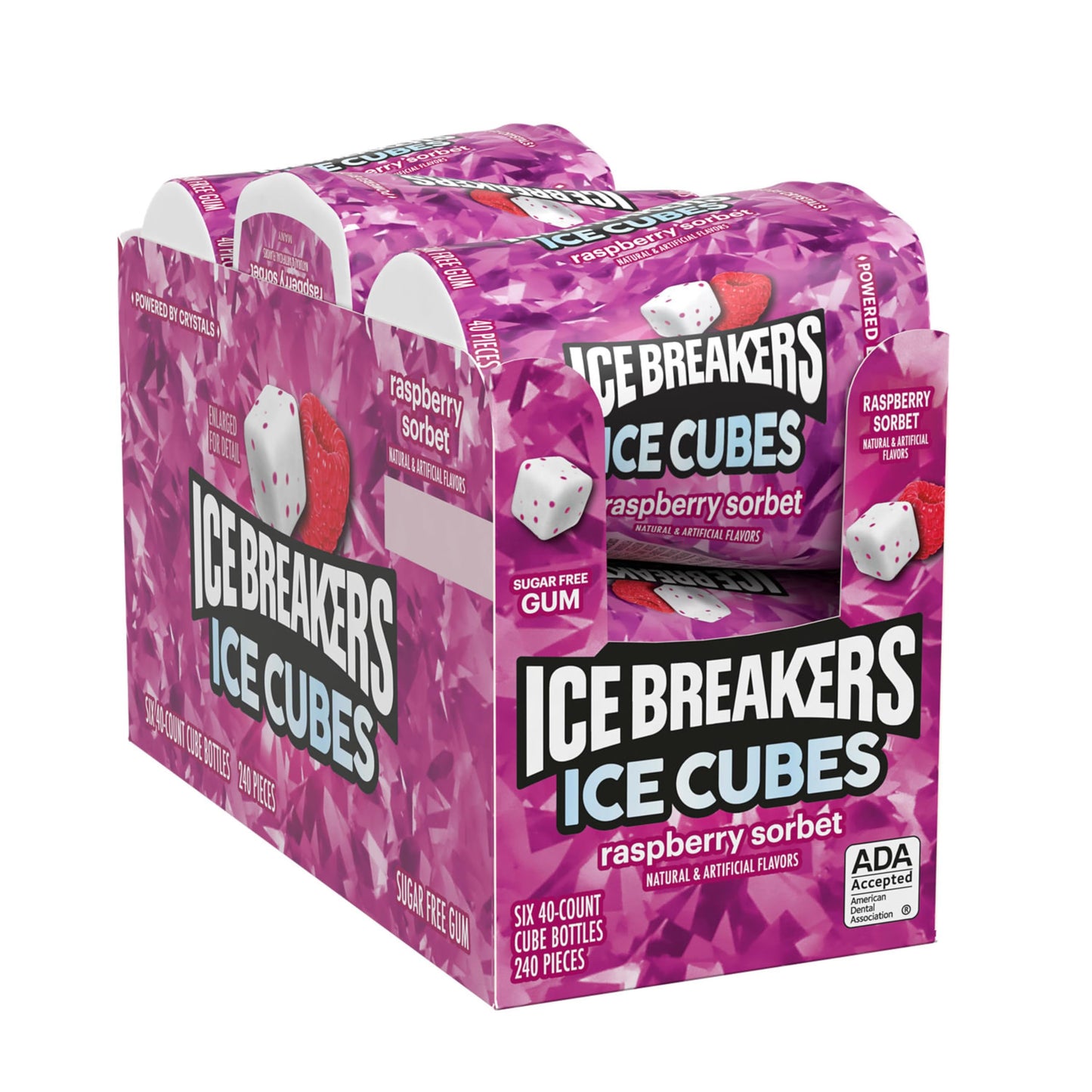 ICE BREAKERS Ice Cubes Raspberry Sorbet Flavored Sugar Free Chewing Gum Bottles, 3.24 oz (6 Count, 40 Pieces)