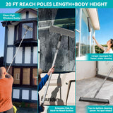 2-in-1 squeegee for window cleaning: 20+ Ft Long Reach cleaner tool with extension pole in home office commercial building Skylight Floor Ceiling Wall