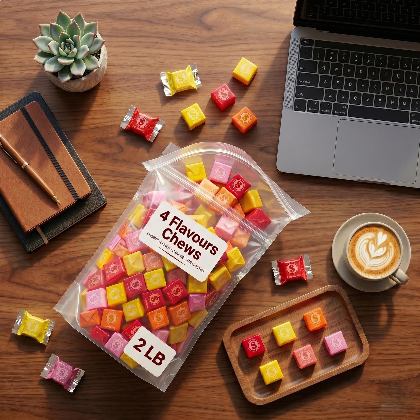 Fruit Chews Candy Bulk - 2 lbs Individually Wrapped Assorted Chewy Candy for Candy Buffets, Parties, and Snacking.