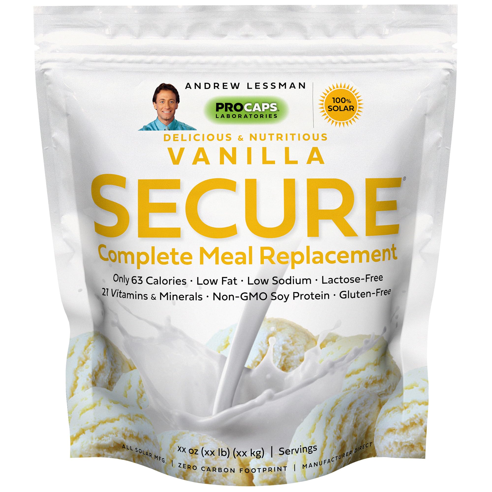 ANDREW LESSMAN Secure Soy Complete Meal Replacement - Vanilla 100 Servings - Only 63 Calories, 7g Non-GMO Soy Protein, Vitamins and Minerals, Low-Fat