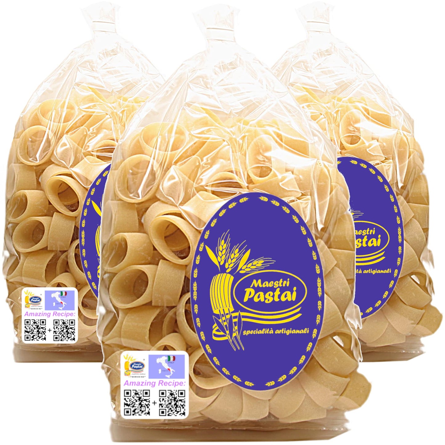 Maestri Pastai, Gourmet Calamari Italian Pasta (Italian Calamarata Pasta) (Pack of 3), Special "Series 42", Premium Quality Imported from Mercato San
