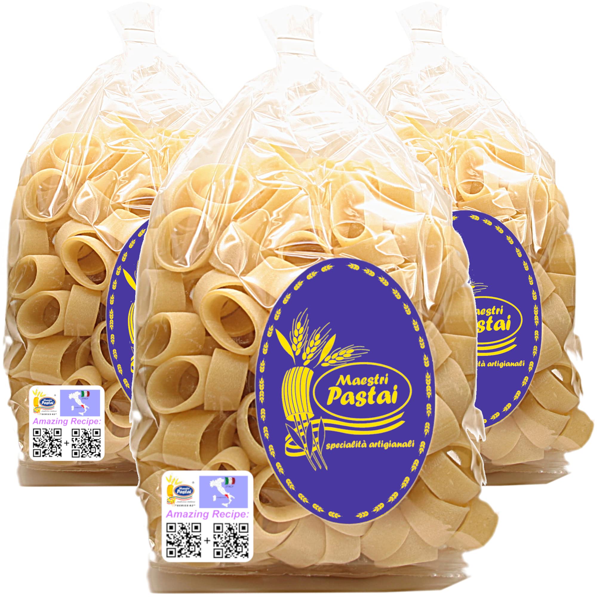 Maestri Pastai, Gourmet Calamari Italian Pasta (Italian Calamarata Pasta) (Pack of 3), Special "Series 42", Premium Quality Imported from Mercato San