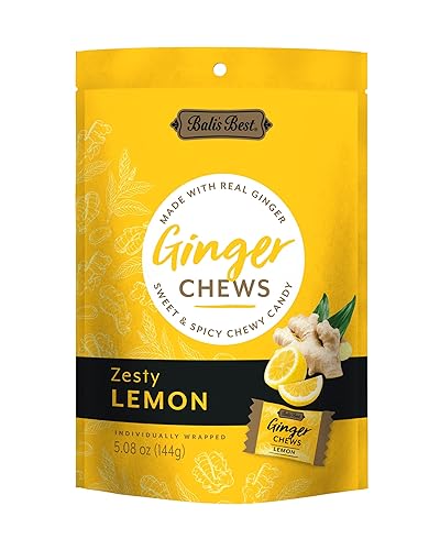 Bali's Best Ginger Chews, Zesty Lemon Flavor, 5.08 Oz, Individually Wrapped Soft Candy, Made with 100% Real Ginger, Digestive Health Support, Upset