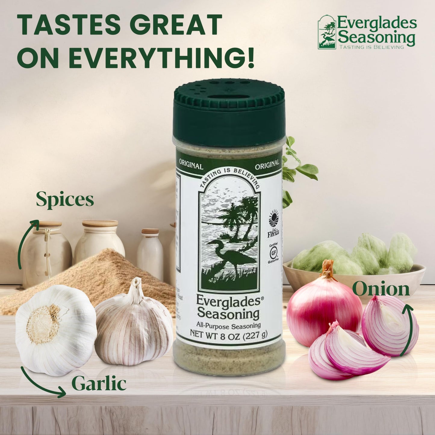 Everglades All Purpose Seasoning 8 oz - Authentic Southern Herb & Spice Blend, All Natural, Sugar Free, Zero Calorie - Seasoning for Chicken, Beef