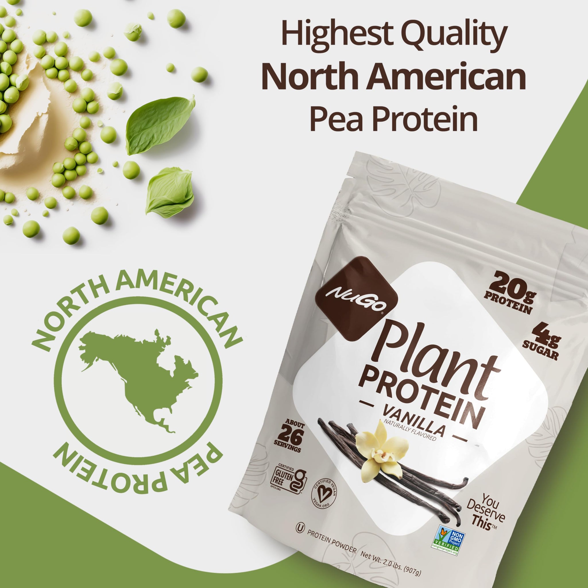 NuGo Plant Protein Powder, Vanilla, 20g Vegan Pea Protein, Low Sugar, Gluten Free, Dairy Free Ingredients, Soy Free, Non-GMO, Plant Based, Kosher