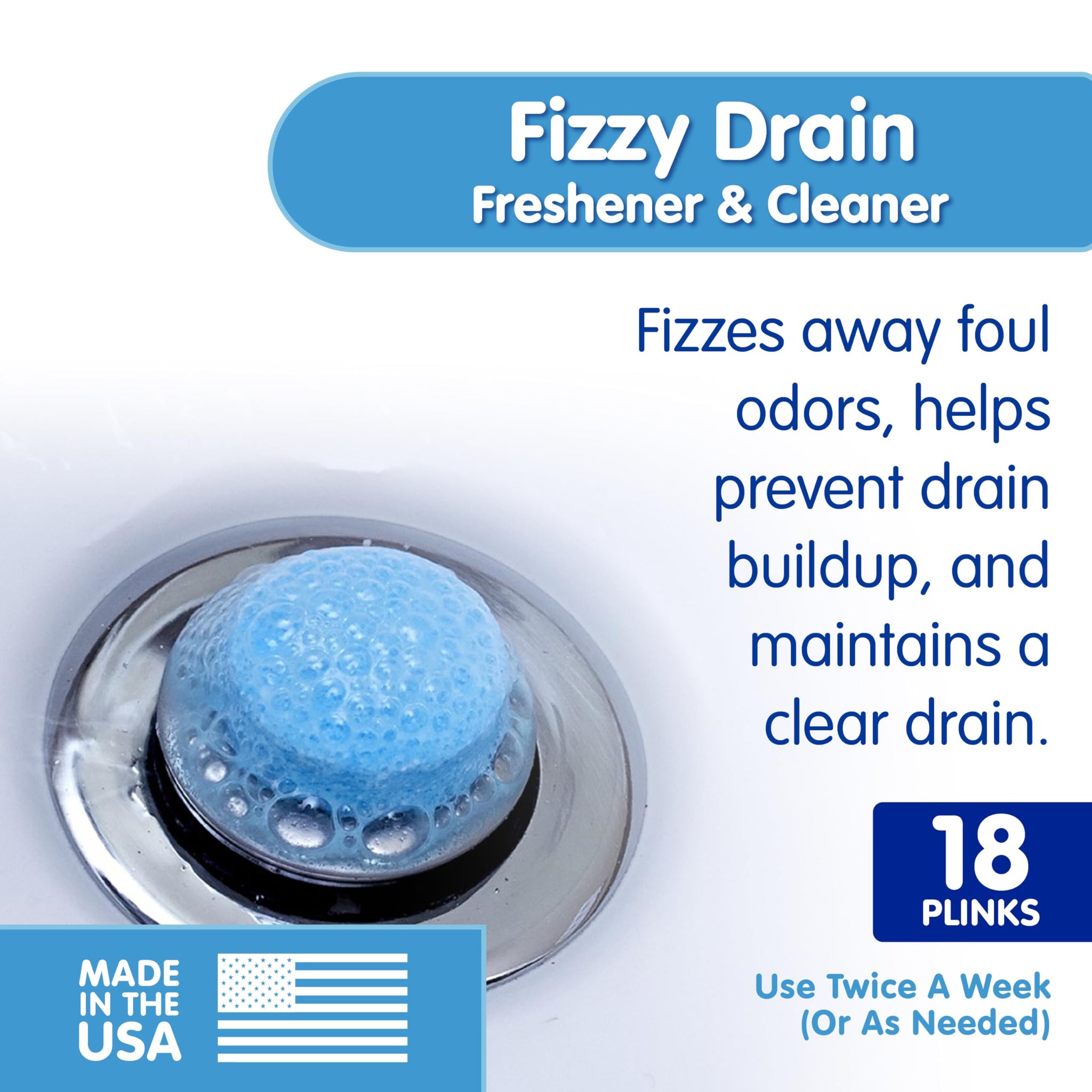 Plink Fizzy Drain Cleaner and Freshener, Prevents Drain Clogs and Buildup, Removes Odors from Bathroom and Kitchen Sinks, Septic-Friendly, Made in the